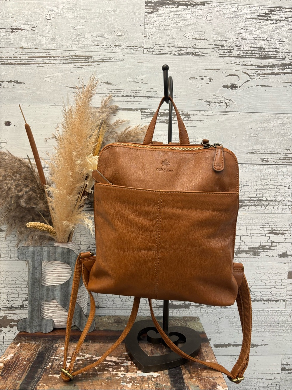 Oak & Tan Leather Backpack in Cognac Brown